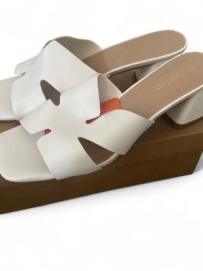 Corkys White Slip-On Cutout Mule with Low Block Heel